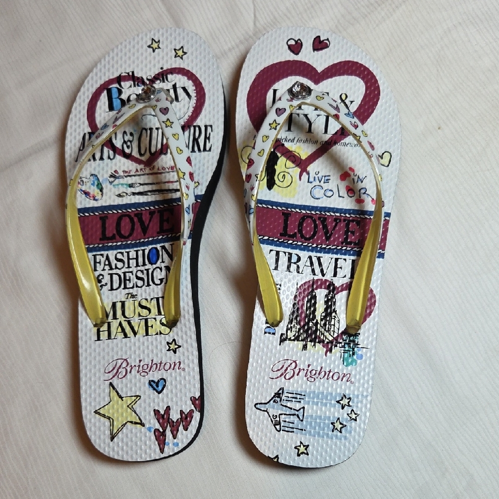 Brighton Yellow Strap Love Travel Flip Flops,sz 9.